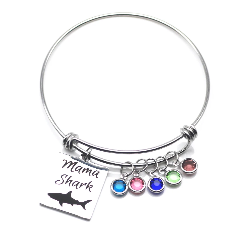 Exquisite Stainless Steel Bangle Newest High Quality Birthstone Mama Shark Bracelet Bangles Jewelry for Mother YP4135 | Украшения и