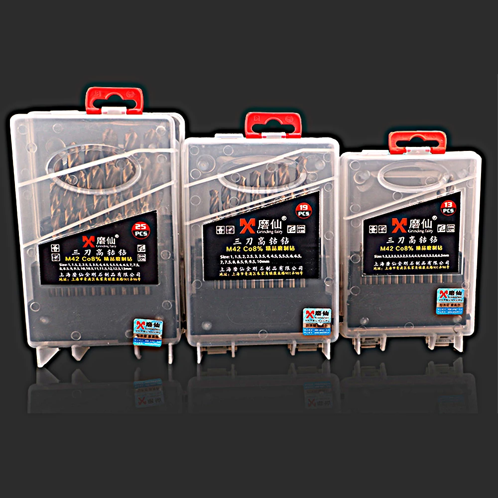 

Cobalt Drill Bits 19pcs HSS Twist Drill Bit Set M42 High Speed Steel 8% Copper Aluminum Iron Wood Stainless Steel Metal Drilling