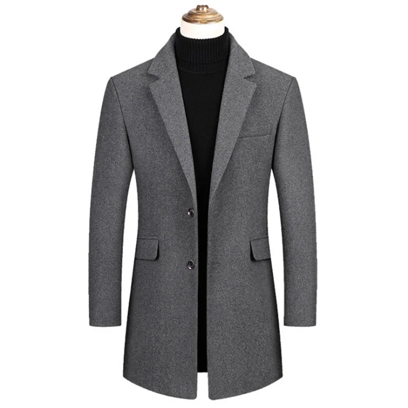 

Мужское шерстяное пальто, приталенное пальто из смесовой шерсти, повседневное, для осени и зимы