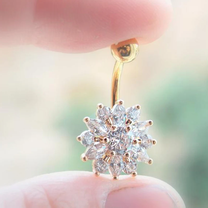 Очаровательное пирсинг Кристальный горный хрусталь инкрустированный пупок