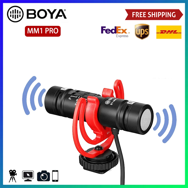 

BOYA BY-MM1 PRO Dual Head Microphone Supercardioid Condenser Mic 3.5mm TRRS Plug Windshield Fur for Smartphone Mirrorless Camera