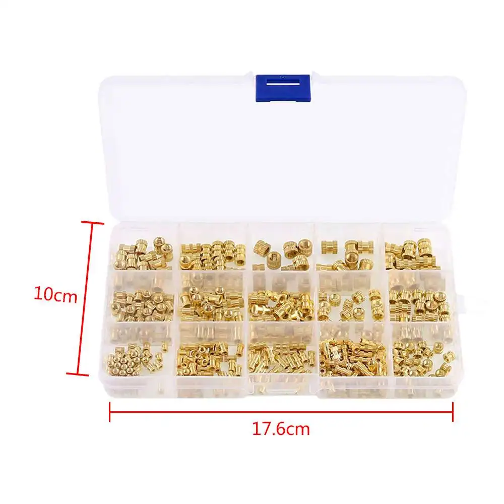 

370PCS Cylinder Knurled Threaded Round Insert Embedded Nuts M2-M5 Brass Threaded Into The Nut