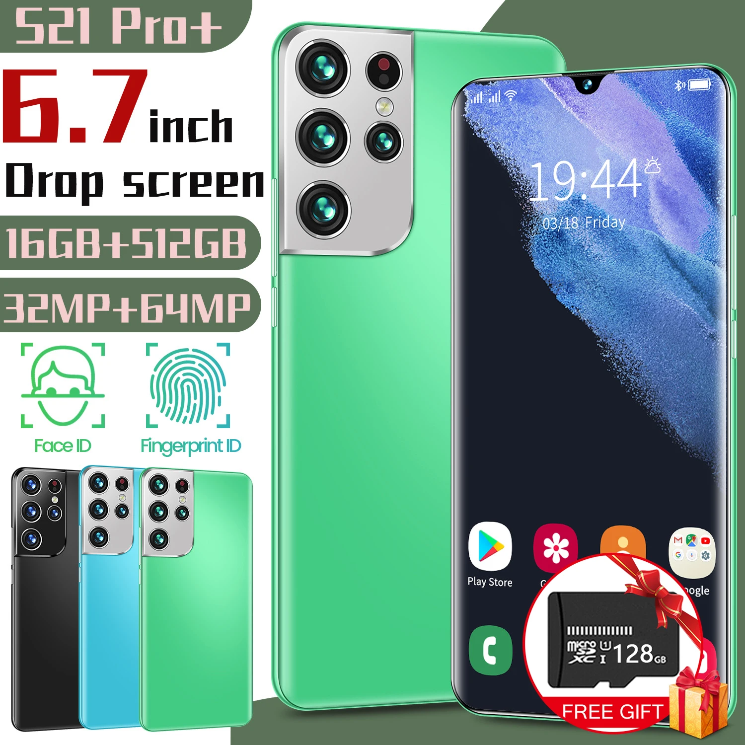 

Cost-effective S21 Pro + 16GB + 512GB HD Smartphone 6.7-inch 6000mAh 32MP+64MP Fingerprint Face Unlock Mobile Phone With SD Card