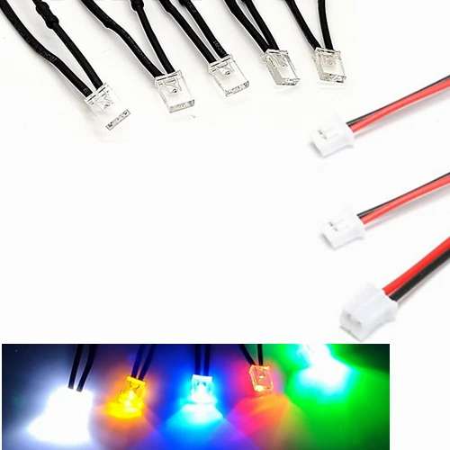 

50Pcs 36V 48V 110V 220V Clear Squared 2*5*7mm LED With 20cm Red&Black Wire And PH2.0 Plug Light=White Red Blue Green Yellow