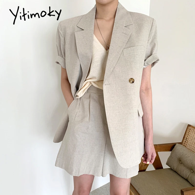 

Yitimoky 2 Pieces for Office Shorts and Blazer Set Business Women Summer 2021 Korean Outfit Short Set with Short Sleeve Jacket