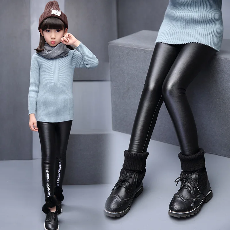 2019 зимние детские леггинсы плотные бархатные теплые штаны из искусственной кожи