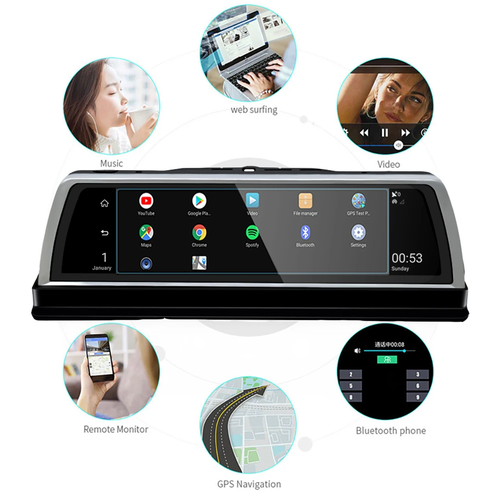 Зеркало заднего вида автомобильное регистратор с камерой 360 ° 4G Android 1080P FHD |