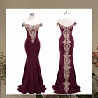 Женское атласное платье-русалка, длинное бордовое кружевное платье с открытой спиной, Золотое кружевное платье для выпускного вечера, модная одежда
