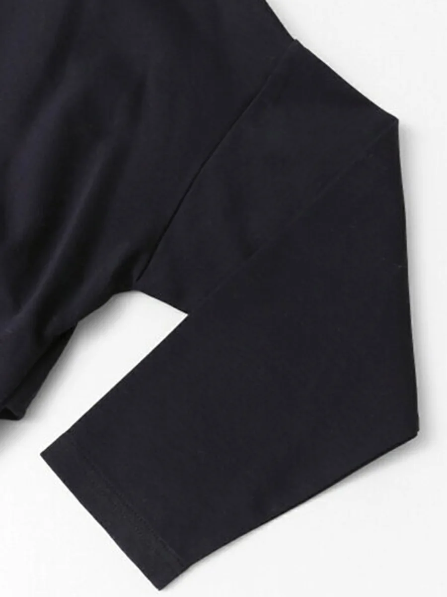 

Women T-shirt Fashion Spring Autumn New Short Female Top Korean Office Ladies Round Neck Causal Loose Plain For Girls Black