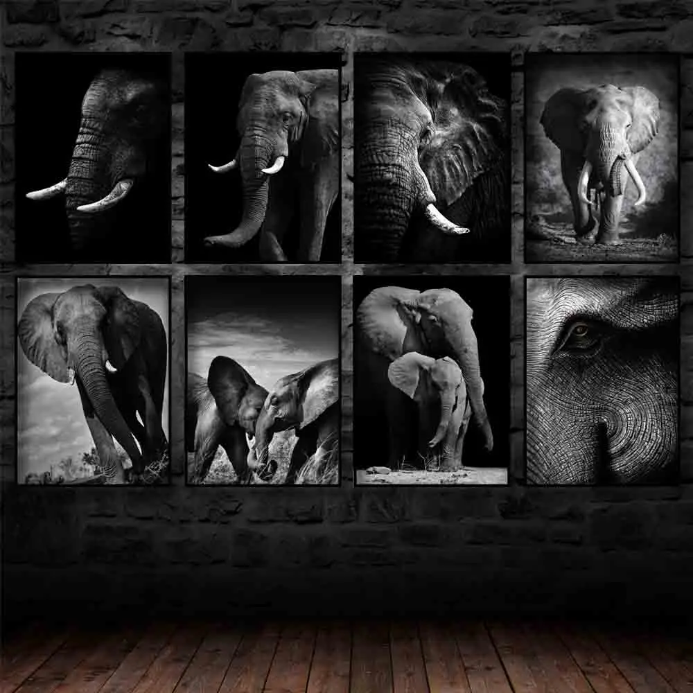 Животное холст живопись слон черно-белый постер Офисная настенная гостиная