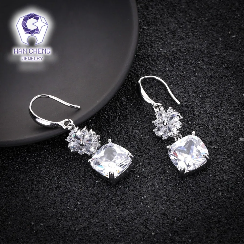 Новые модные висячие серьги HanCheng с крючком цветком из драгоценного камня и