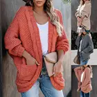 Женский кардиган, осенне-зимний Кардиган с открытым спереди, свитера для женщин, свободный однотонный вязаный свитер, пальто, верхняя одежда