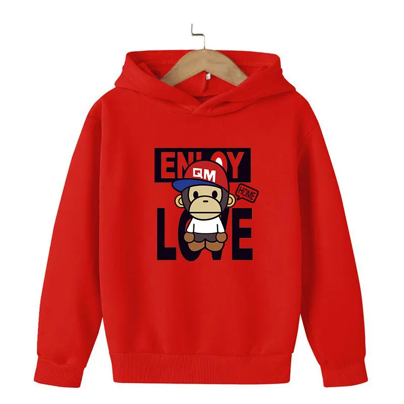

4/14Years Lovely Monkey Print Children Girls Cartoon Cute Boys Fall/Winiter Hooded Kids Clothes Hoodies Sweatshirts Pullover Top