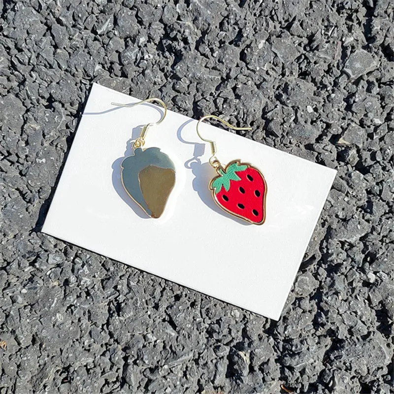 Cpop Handmade Leather Earrings for Women Gold Red Strawberry Pendant Fashion Female Jewelry Accessories Hot Sale Gift | Украшения и