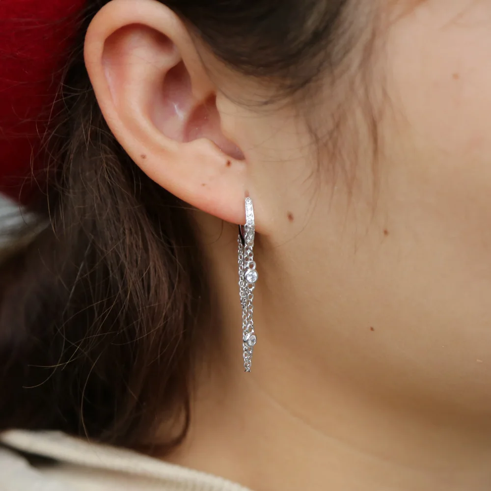 Серьги на цепочке с бахромой из 925-й стерлингового серебра, элегантный подарок для подруги, изысканное серебряное украшение с двойным каплевидным креплением и кубическим цирконием.