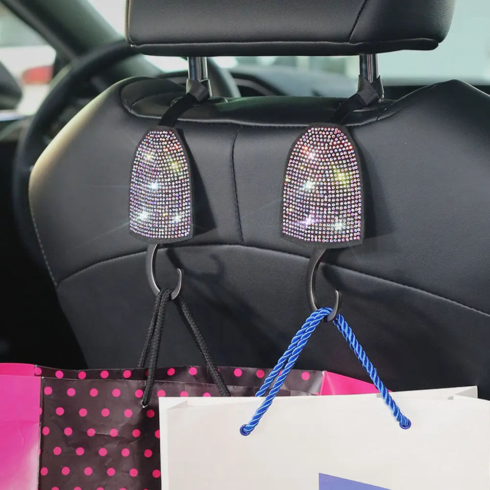 

New ALLOMN Car Back Seat Hidden Hook Headrest Hanger Luster Crystal Diamond Car Decor Accessories for Women Universal Fit