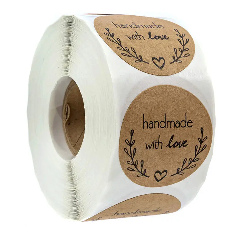 

500 sheets/roll round kraft paper handmade stickers dessert cake baking sealing gift decoration label