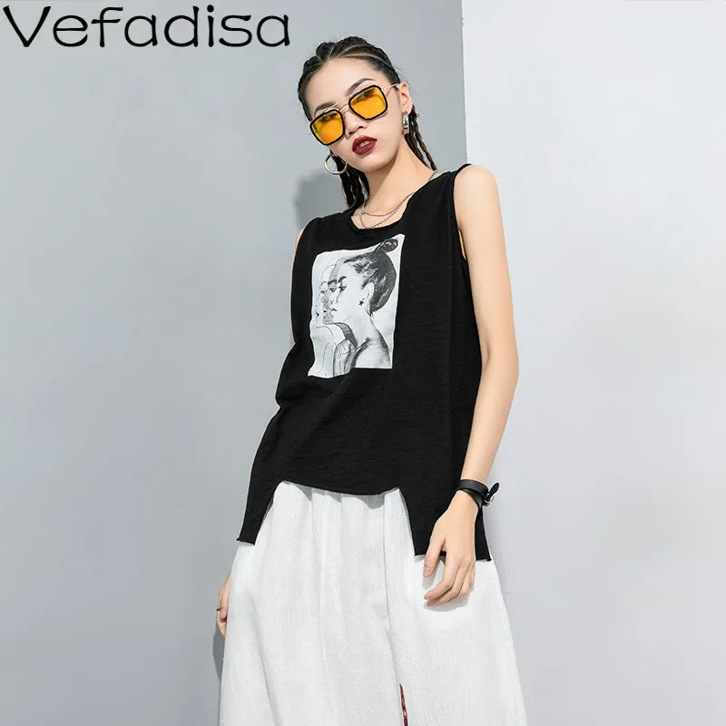 Топ Без Рукавов Vefadisa с принтом персонажа Женская Асимметричная футболка