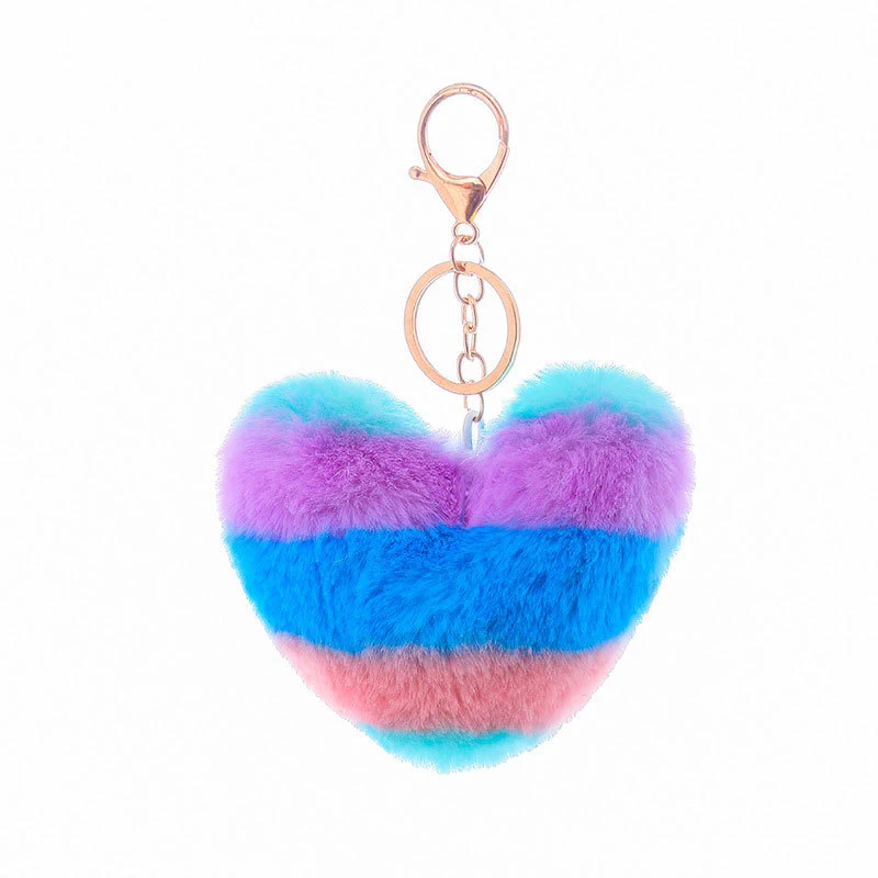 

Fashion Colorful Rainbow Cute Fur Ball Keychain For Women Bag Plush Pendant Car Key Gift Pendant Sweet Cute Keychain Key Ring