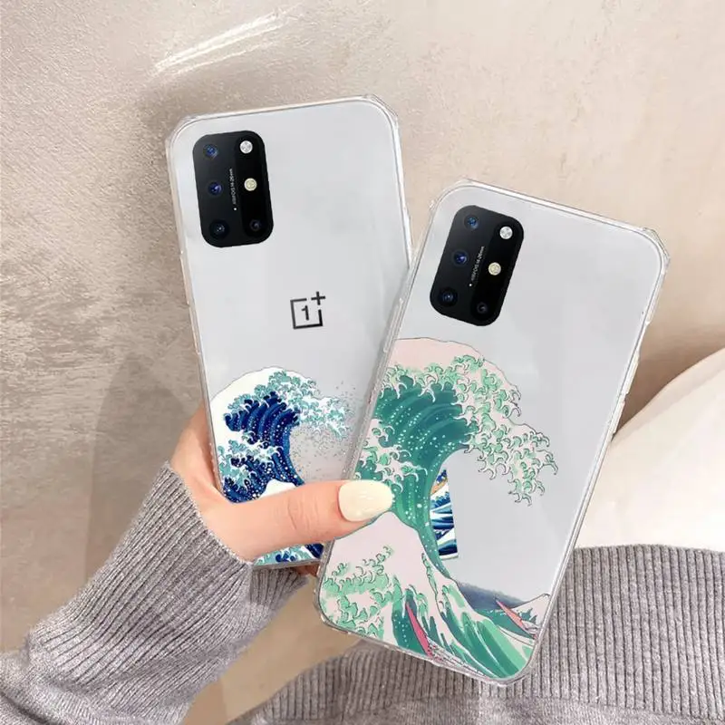 

Wave Art Japanese Green Illust Phone Case Transparent for OnePlus 7 9 8 t pro