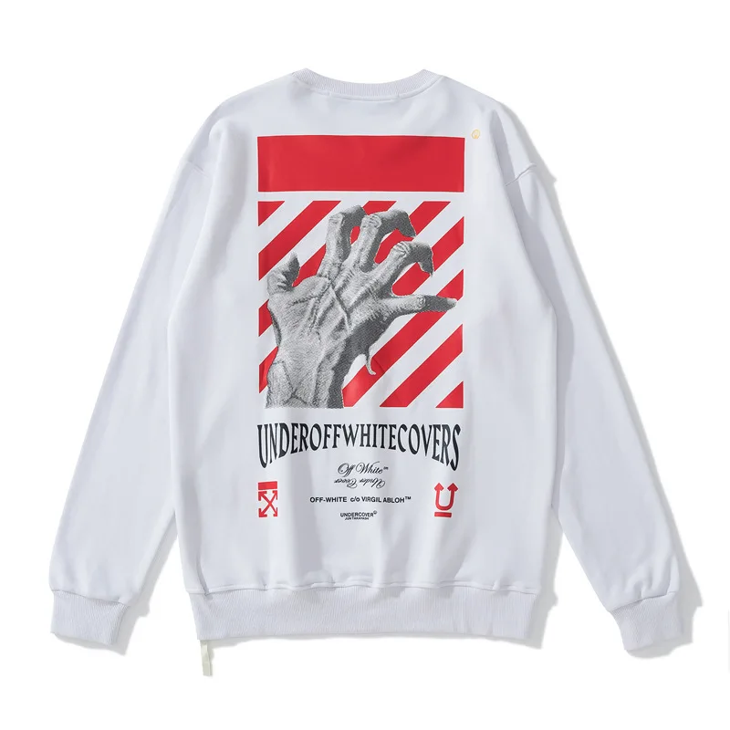 

Chao brand off ow white ghost hand co branded haircut round neck sweater men's and women's Pullover loose top