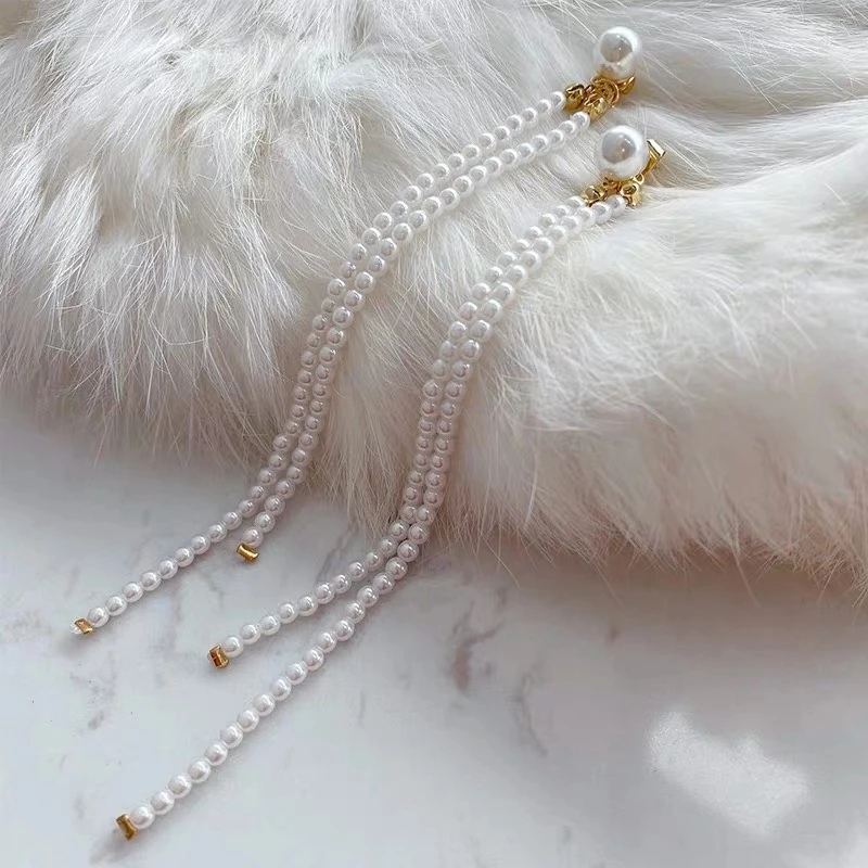 

Korean Pearl Long Earrings 2021 New Trends Jewelry Bijoux White Elegant bijoux femme Gifts