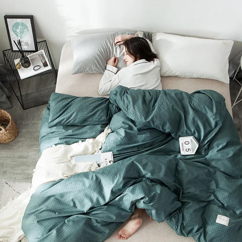 Modern Household Bedding Set New Cotton Quilt Cover Simple Stripe Check Single Double Woven Label | Дом и сад