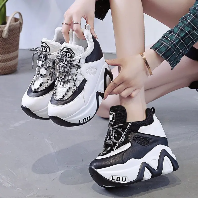 

High Platform Women Sneakers 2020 Autumn Stylish Thick Sole Casual Shoes 12CM Breathable Mesh Walking Shoes Woman Zapatos Mujer