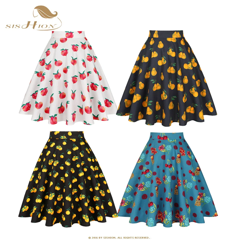 

Sishion 50s 60s Cotton Beige Peach Print Swing Retro Vintage Skirt Vd0020 2022 High Waist Faldas Summer Female Skirts