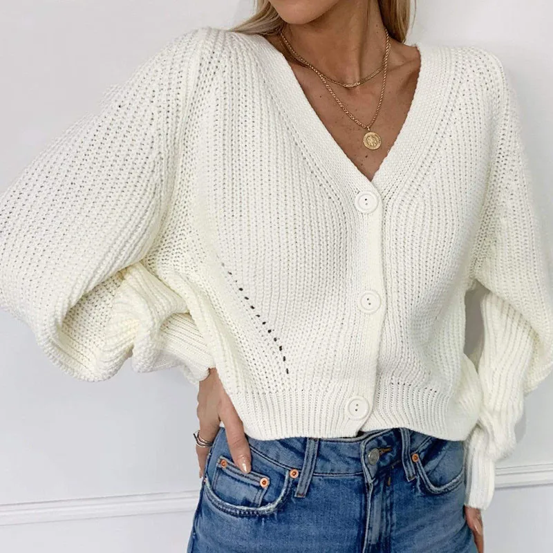 

2021 Fashion Antumn Cardigan Women Winter Long Sleeve V Neck Oversized Knitted Sweater Solid Casual Knitwear Short Coat Pull Top