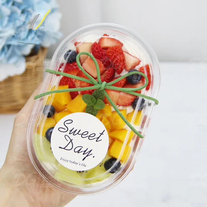 

50pcs Creative ice cream cup transparent packaging cake fruit salad box 500ml PET plastic milk tea pudding dessert cup with lid