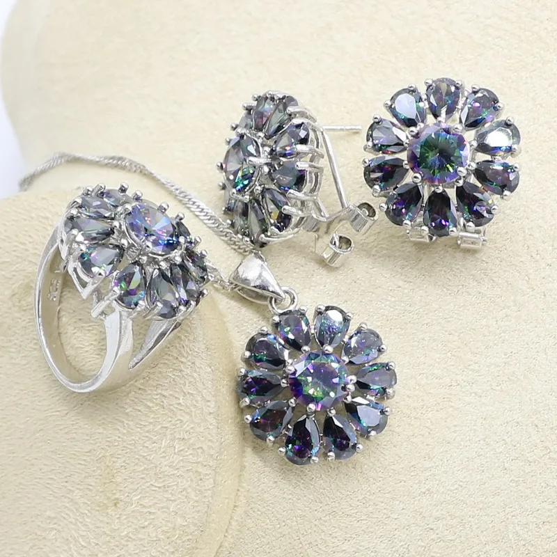 Серебряный цвет с радужным цирконием Дубайский браслет серьги ожерелье подвеска