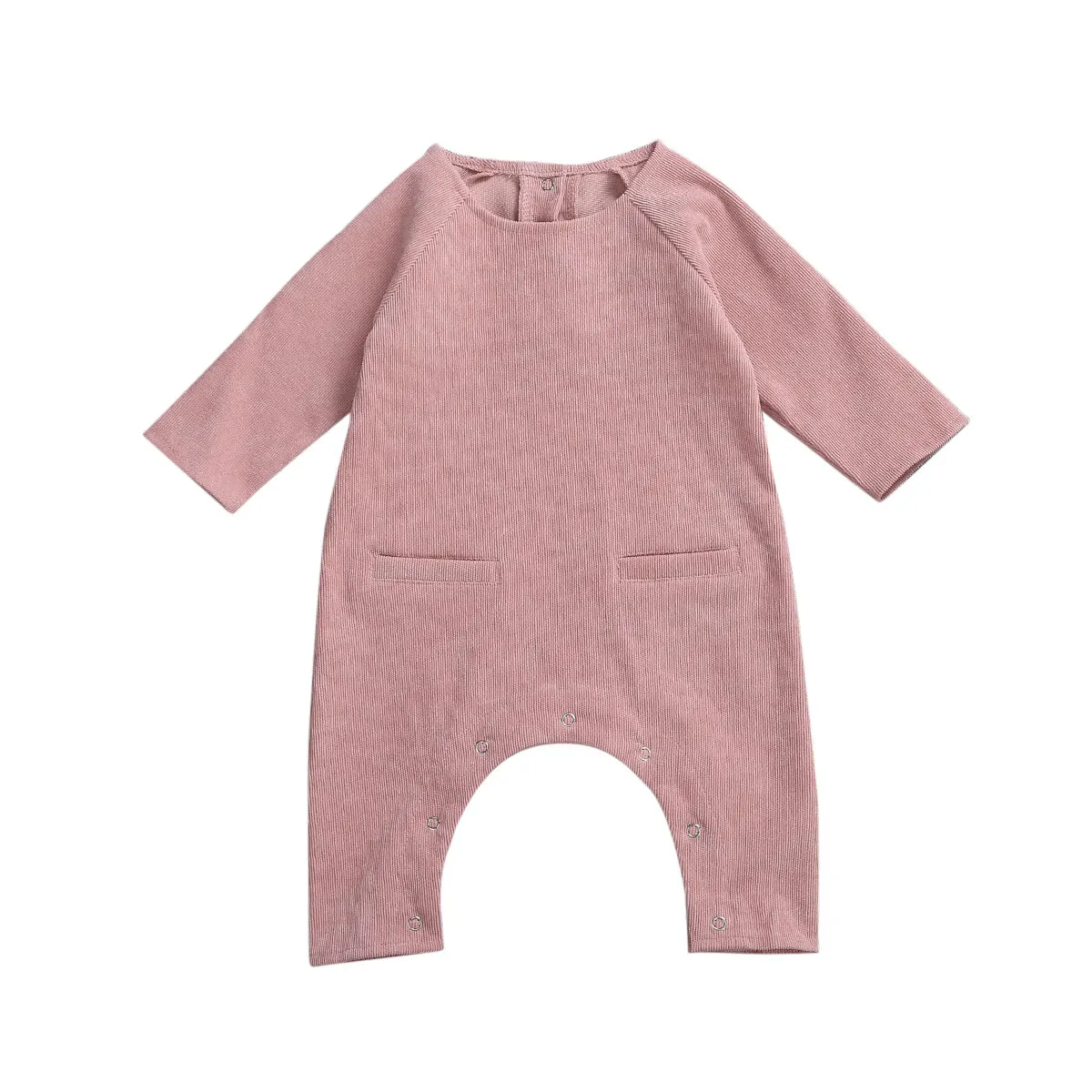 

WOSHILAOCAI 0-24M Newborn Baby Boys Girls Romper Long Sleeve Jumpsuit Autumn Solid Color Back Button One Piece Long Pants 2020