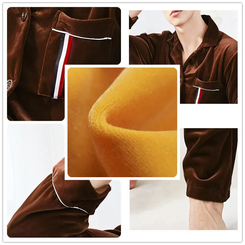 Пижамный комплект SAMWESTART мужской шелковый однотонная зимняя пижама с золотым