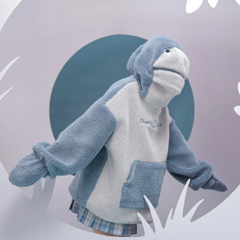 

Women's Casual Shark Hoodie Loose Pullover Zipper up Hooded Sweatshirt with Large Front Pocket XRQ88