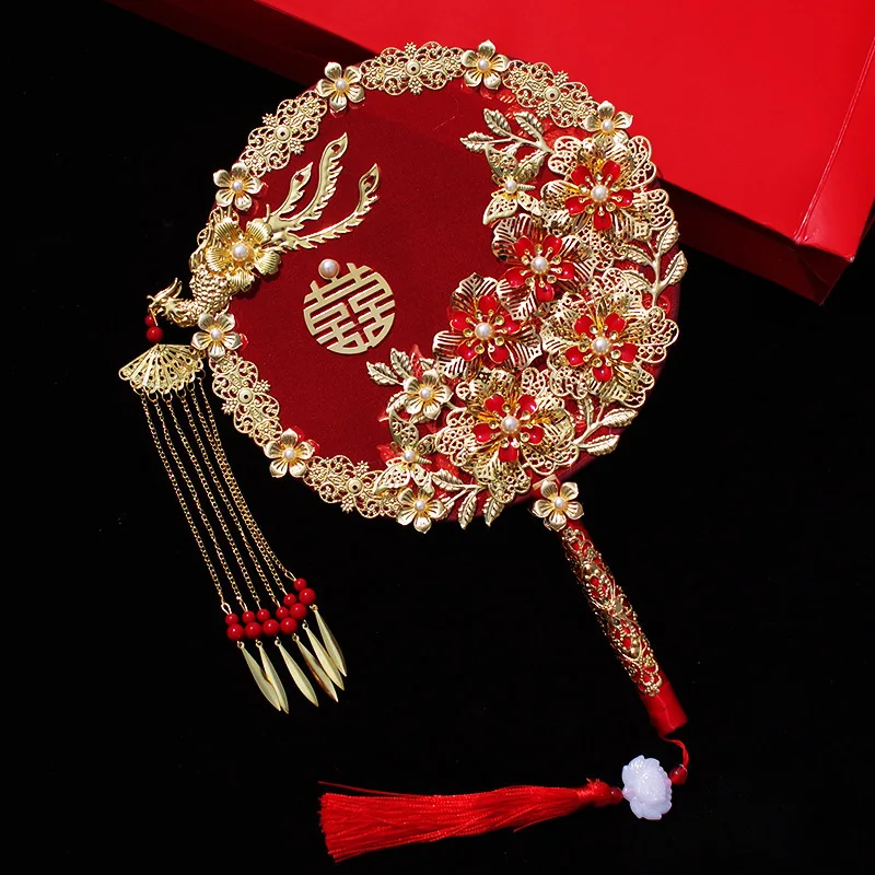 

Circular Fan Double-Sided Finished Wedding Wedding Fan Bride Wedding Tie Fan Handmade Chinese Female Xiuhe Clothing Bridal Bouqu