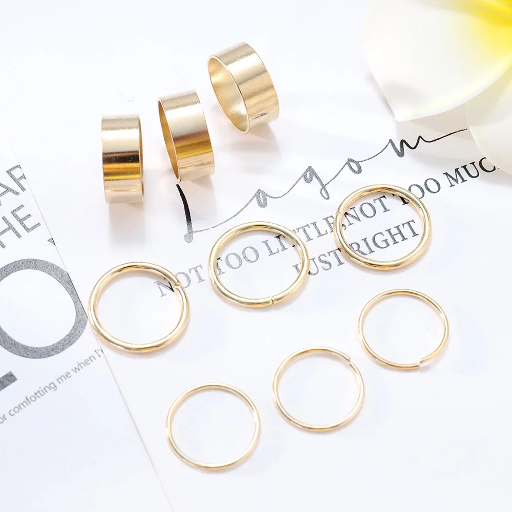 9 шт./компл. Модный женский набор колец миди золотистого и серебристого