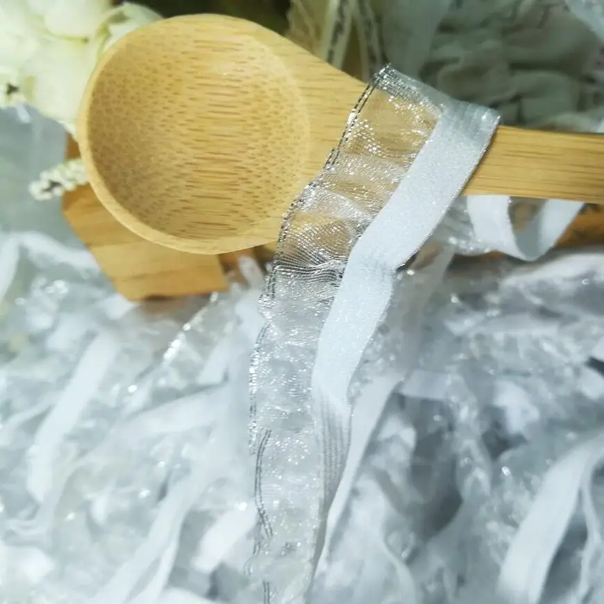 

1Yards Pleated Guipure Lace Ribbon 1.5cm Elastic Lace Fabric Dress Decoration Materials Silver Lace Trim Sewing Accessories FR21