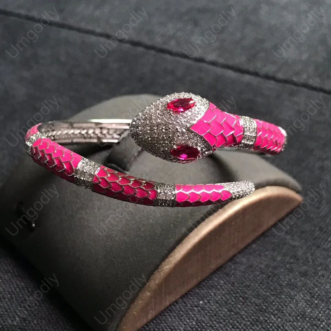 

UMGODLY Luxury Bangle Serpent Snake with Fluorescent Eyes Bracelet Zircon Pink Stone Charms Bracelet Women Fashion Jewelry Gift