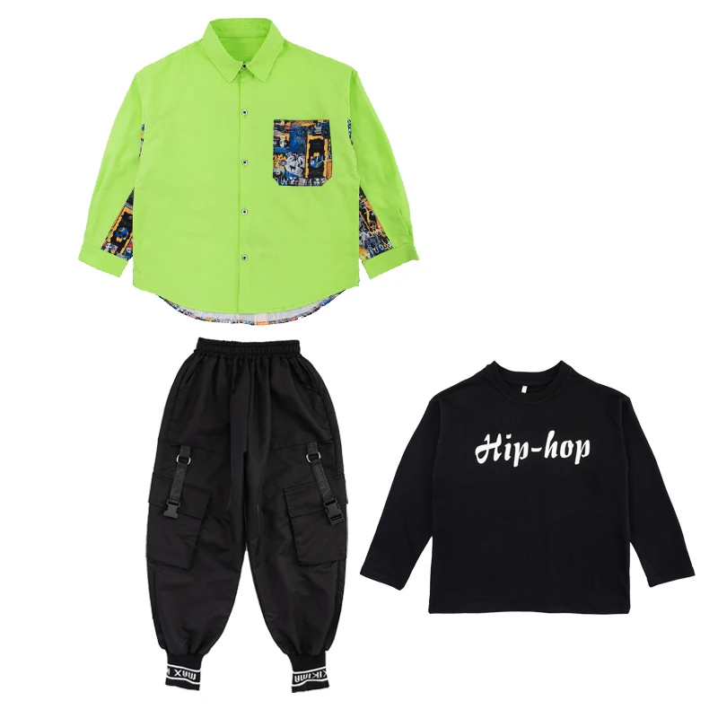 

Boys HipHop Suit Kids Long Sleeve Green/Black Jacket Child Modern Street Dance Performance Clothes Girls Jazz Outfits