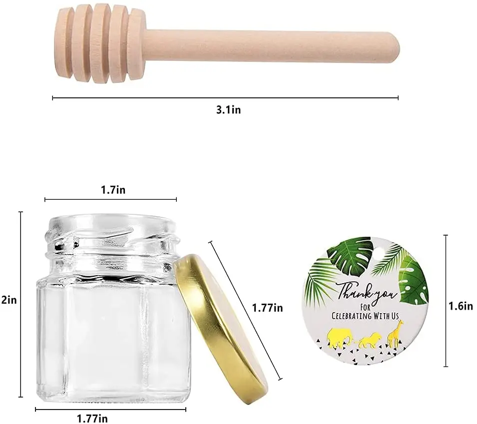 Glass Honey Jar with Gold Lid Wood Dipper Thank-You Tag. Gifts for Baby Shower Birthday Wedding and Holidays | Дом и сад