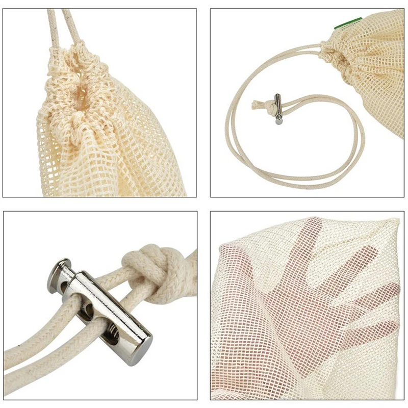 Многоразовые производят хлопковые сетчатые сумки для фруктов овощей моющиеся