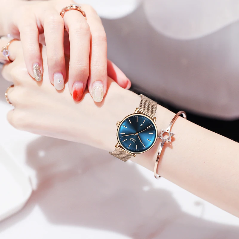2021 Women's Watch LIGE Top Brand Luxury Women Fashion Casual All Steel Ultra-Thin Mesh Belt Quartz Clock Relogio Feminino+Box | Наручные