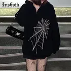 Уличная одежда InsGoth Y2K с рисунком паука в стиле Харадзюку, худи с длинным рукавом и карманами в стиле панк, пуловер оверсайз, худи