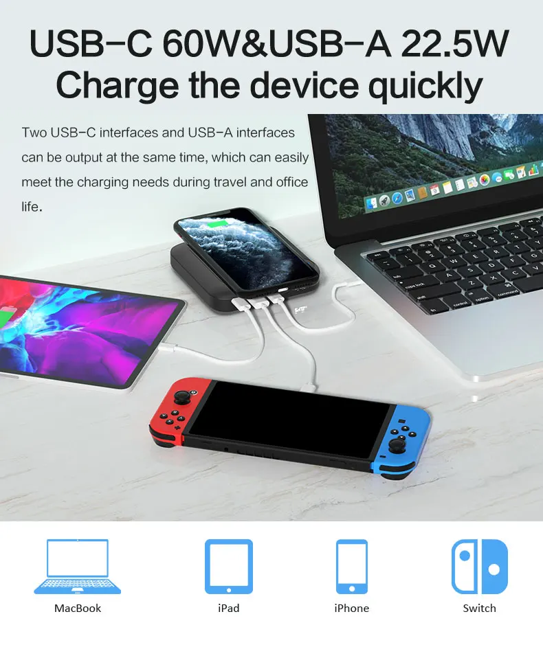USB DC USB-C PD беспроводной резервный аккумулятор для ноутбуков: MacBook Pro/iPad Pro/Dell/Surface |