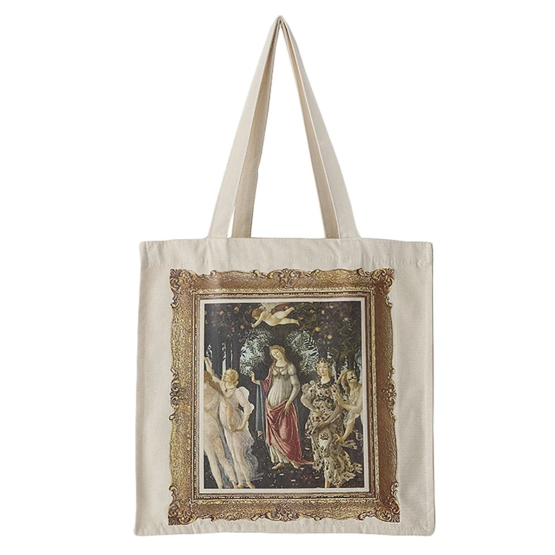 Винтажные холщовые сумки тоут складные для продуктового рынка картина маслом