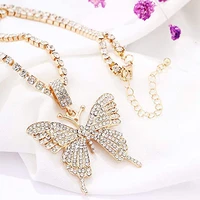 popular butterfly necklace shiny inlaid zircon big butterfly pendant necklace golden necklace temperament clavicle chain female