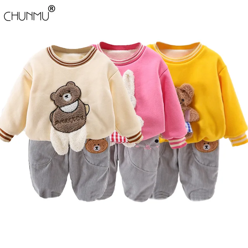 

Baby Girls Clothes Autumn Winter Children Animal Thicken Velvet Sweater + Pants 2Piece Sets Toddler Boys Costume Kids Sportswear