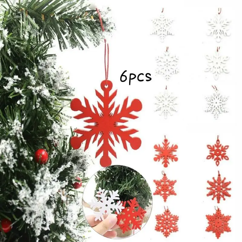 

6 шт. белые красные деревянные снежинки, рождественская подвеска для рождественской елки, подвесные украшения, рождественские украшения, по...
