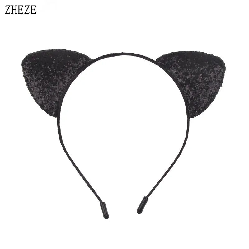 12 шт./лот новые двухсторонние блестящие повязки на голову с кошачьими ушками для